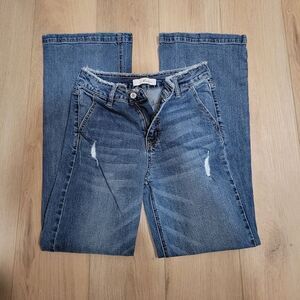 Kancan High Rise Distressed Straight Leg Jeans Raw Hem Waist Frayed